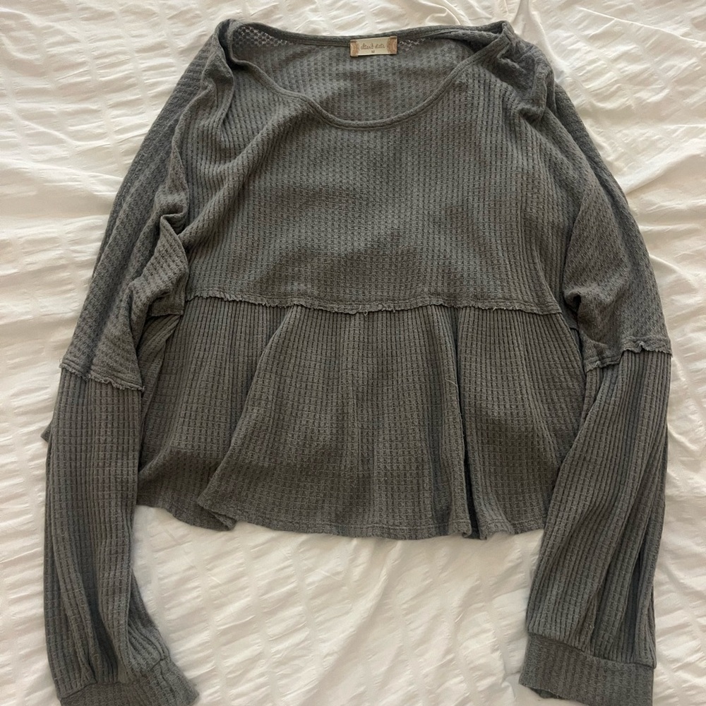 Altar'd State Forest Green Ribbed Relaxed Long Sleeve Top